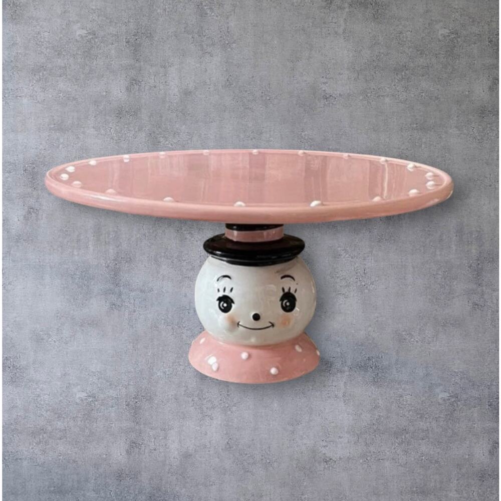 Johanna Parker Transpac Pink Girl Cake Stand Pedestal Everyday Is A Holiday RARE
